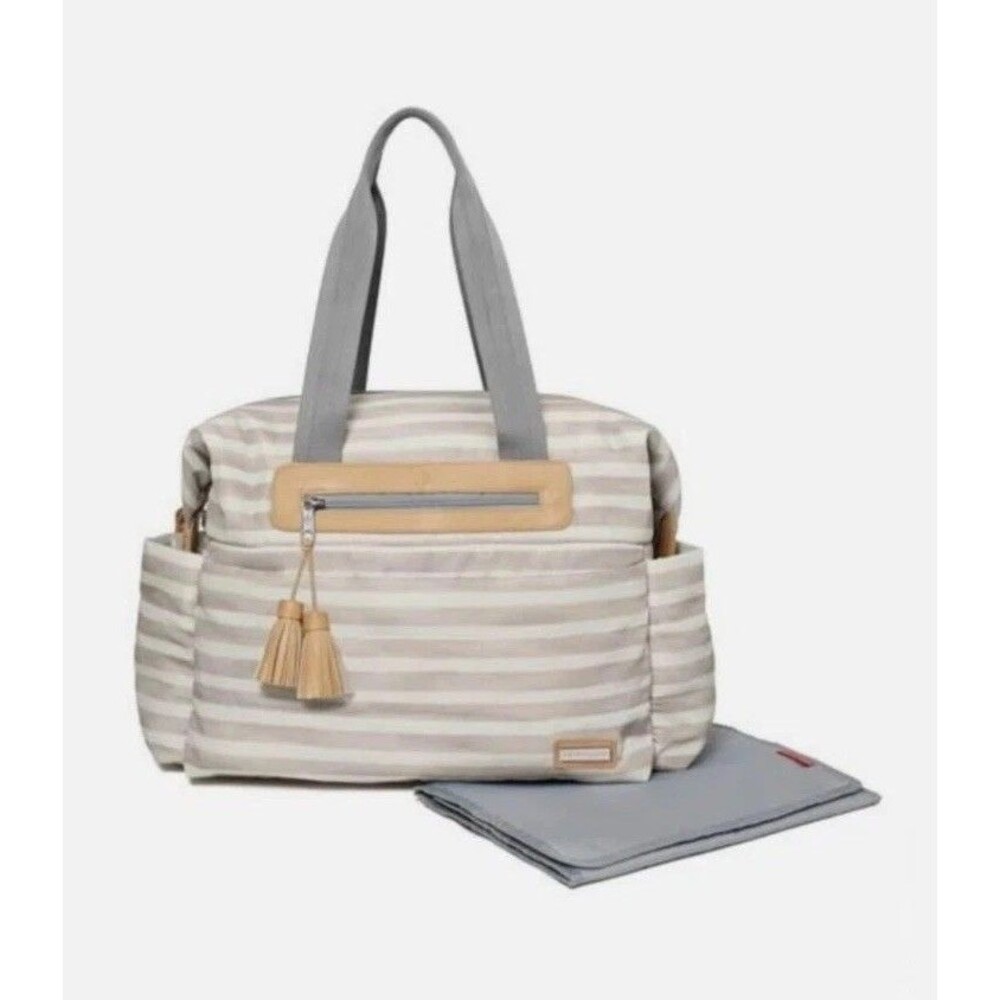 Skip Hop Riverside Ultra Light Baby Diaper Bag Satchel Grey, Oyster Strip